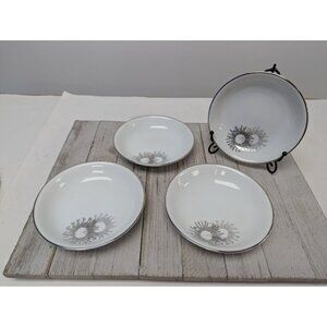 Vintage Kutani Set 4 Berry Dessert Bowls 5 1/2" White Silver Gray Bursts Japan